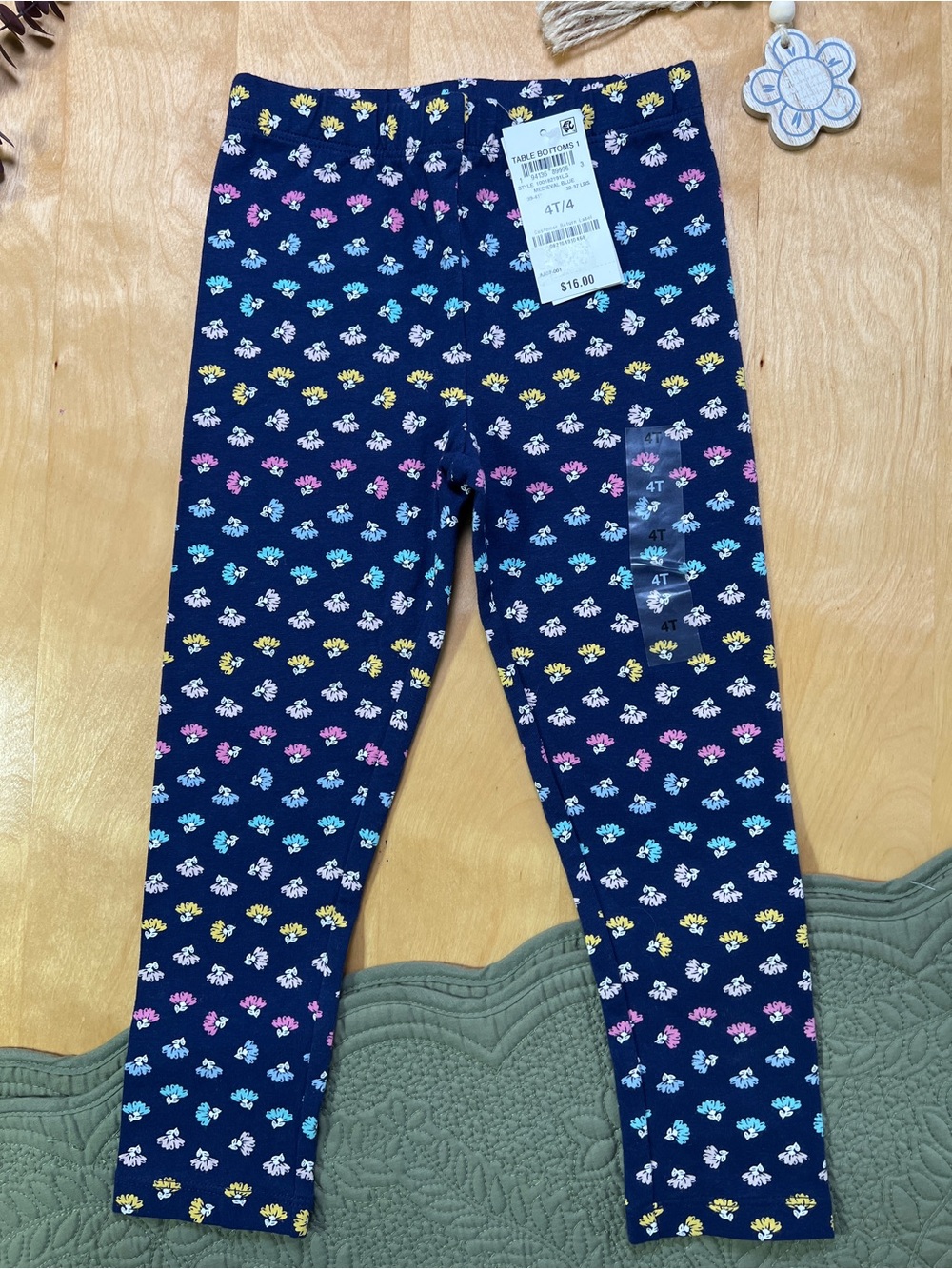 Epic Threads Navy Leggings with Pink Yellow Teal White Floral Print